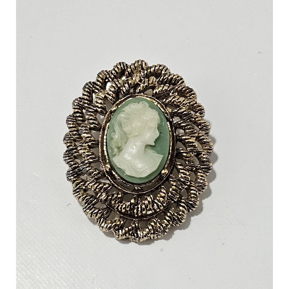 Vintage 1960s Green Cameo Brooch by Gerry's